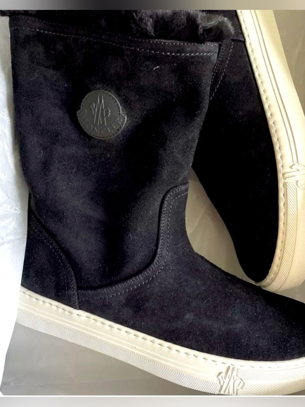Moncler Women’s Black Suede High-Top Sneakers – Size 8 – NEW